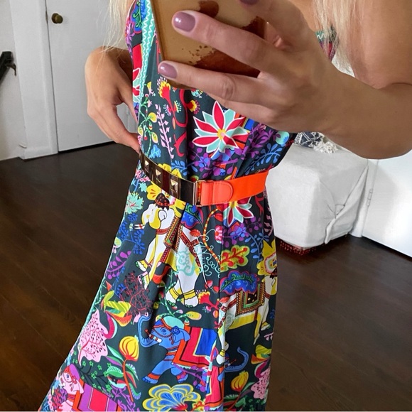 🧡 NEON ORANGE GOLD PLATE STUDDED STRETCHY BELT! - Picture 2 of 14